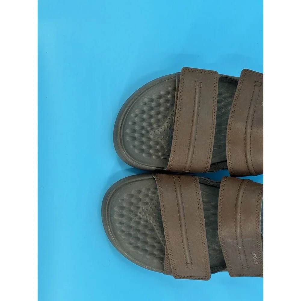 Crocs LiteRide Leather Slide Sandals Men’s 13 Brown Adjustable Strap